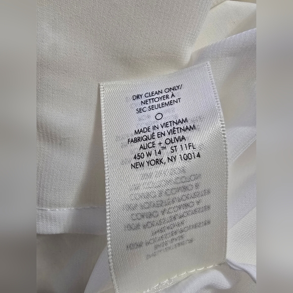 ALICE+OLIVIA Sherrie Gathered 3/4 Sleeves Mini Dress. Off White. Size L - Picture 15 of 16